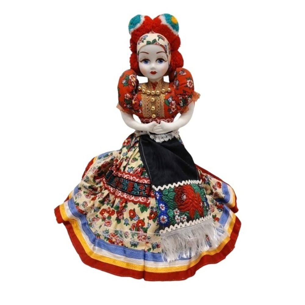 Hungarian Folk Art Doll 16" Traditional Matyo Folklore Wedding Dress Decor Figur